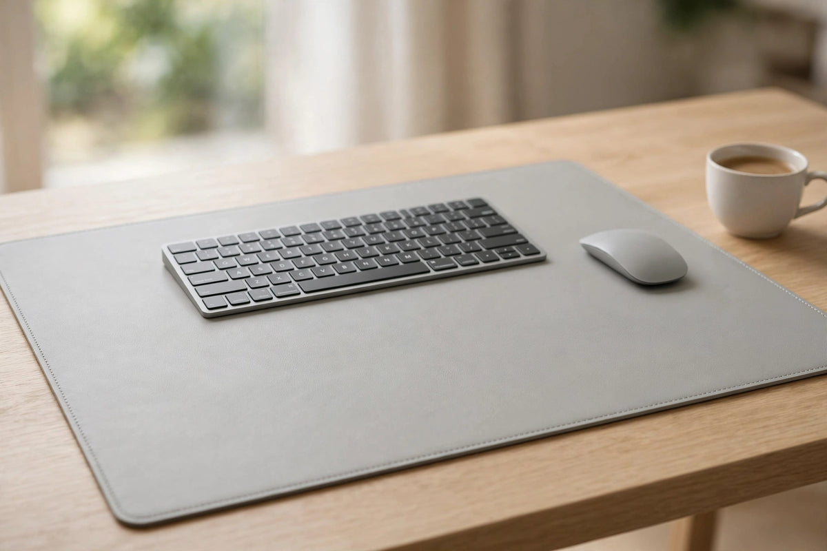 The Kensington Desk Mat - Light Grey styled