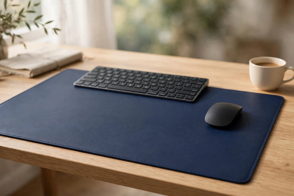 The Kensington Desk Mat - Navy Blue styled