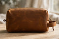 The Camden Dopp Kit, caramel brown leather, closed