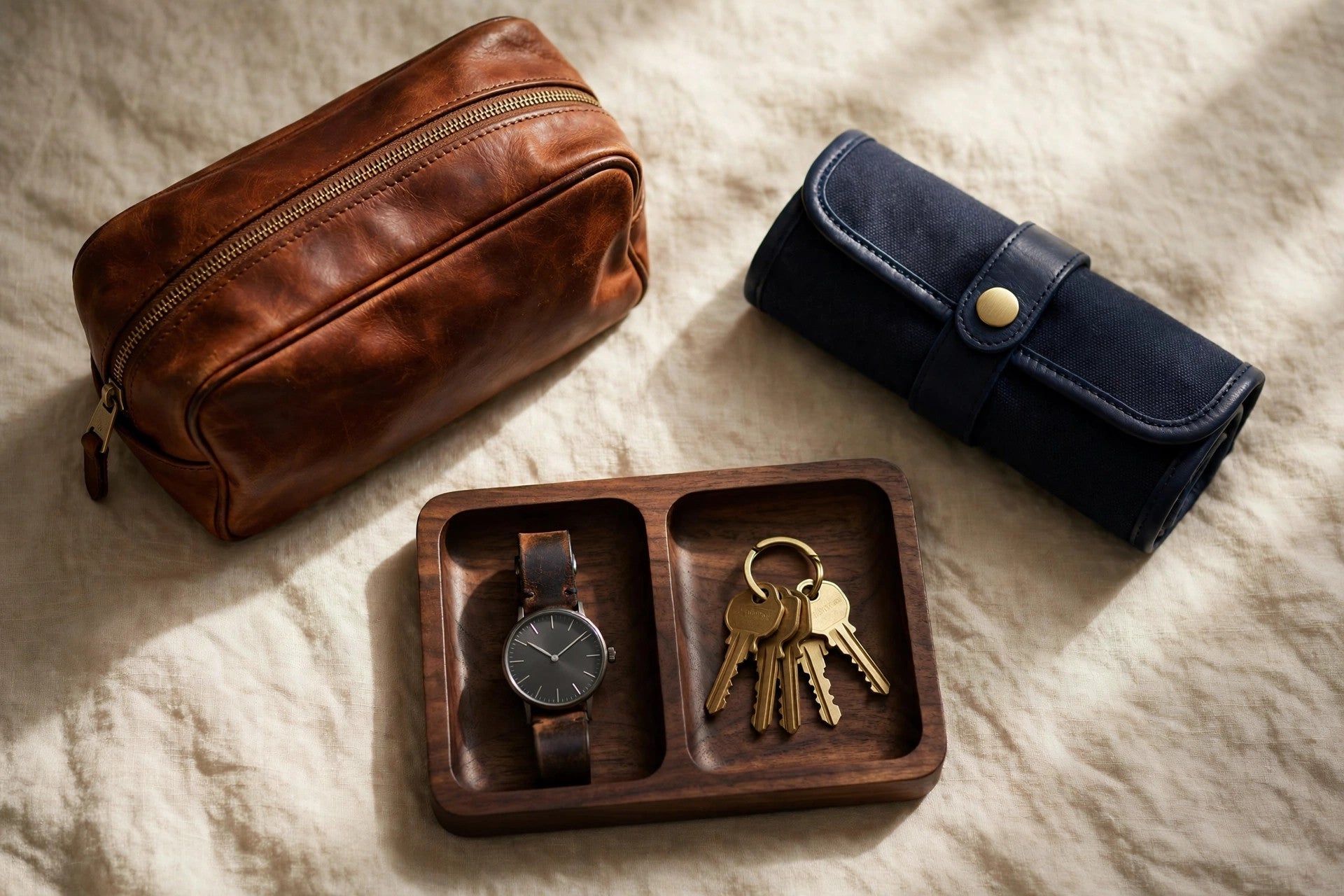 Mercer & Oak — leather and walnut goods styled for travel